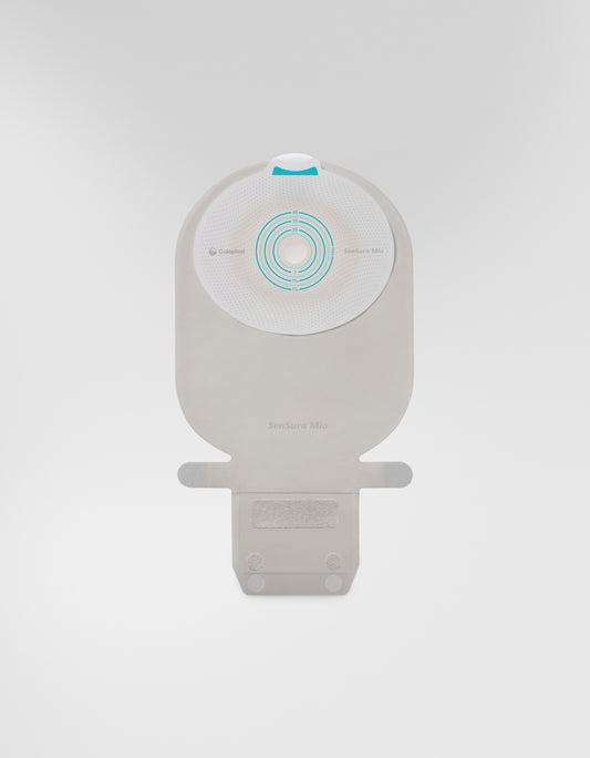 SenSura® Mio, Système 1 pièce, Sac vidable avec Easiclose™ WIDE-Outlet, Midi (26cm), À découper (10-45mm), Non convexe, Opaque avec fenêtre d'inspection