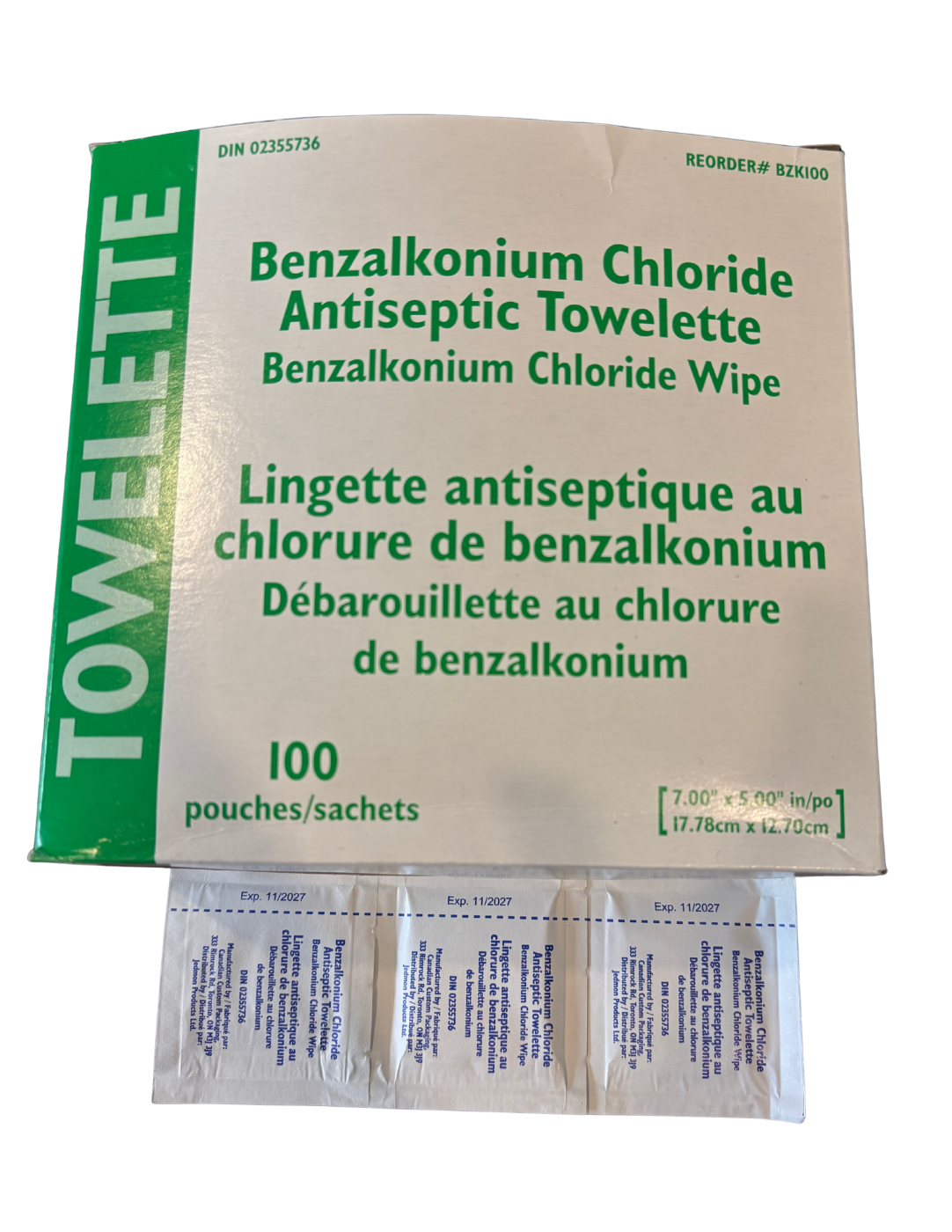 Lingette antiseptique au chlorure de benzalkonium 100 sachets/boîte