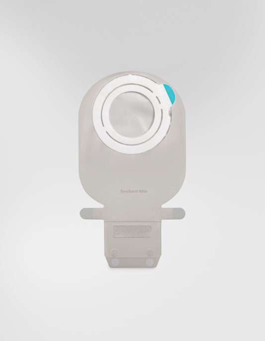 SenSura® Mio Flex, Système 2 pièces, Sac vidable avec Easiclose™ WIDE-Outlet, Maxi (28cm), Transparent, (90mm) Gris