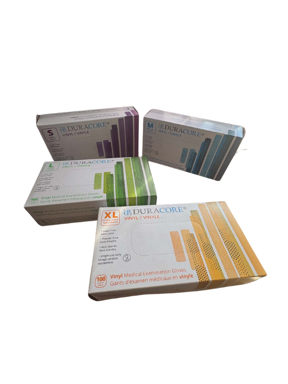 Gants d'examen médicaux en VINYLE transparent Duracore-S/M/L/XL #DC30